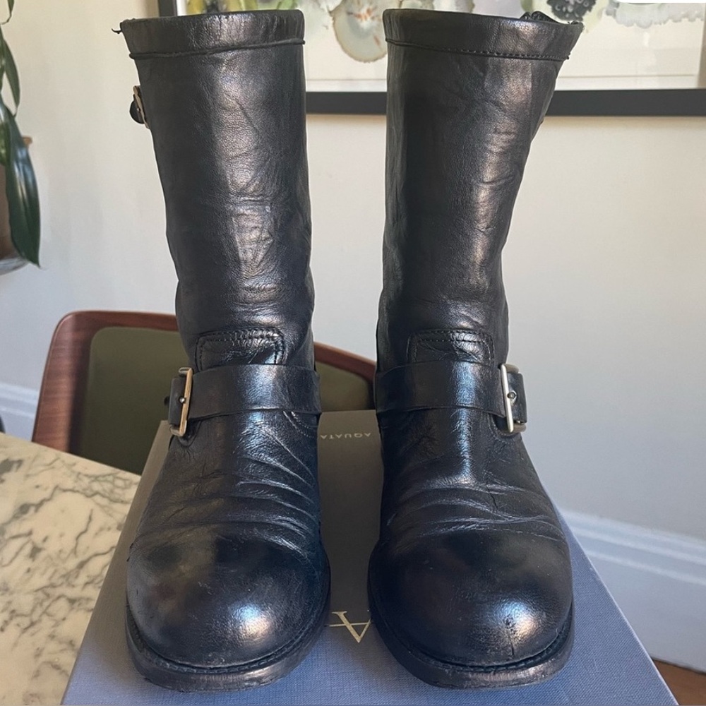 Jimmy Choo Black Leather Moto Boots. Sz 39/US 9